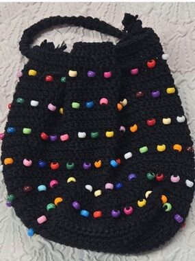 Handmade Black Crochet Beaded Bag